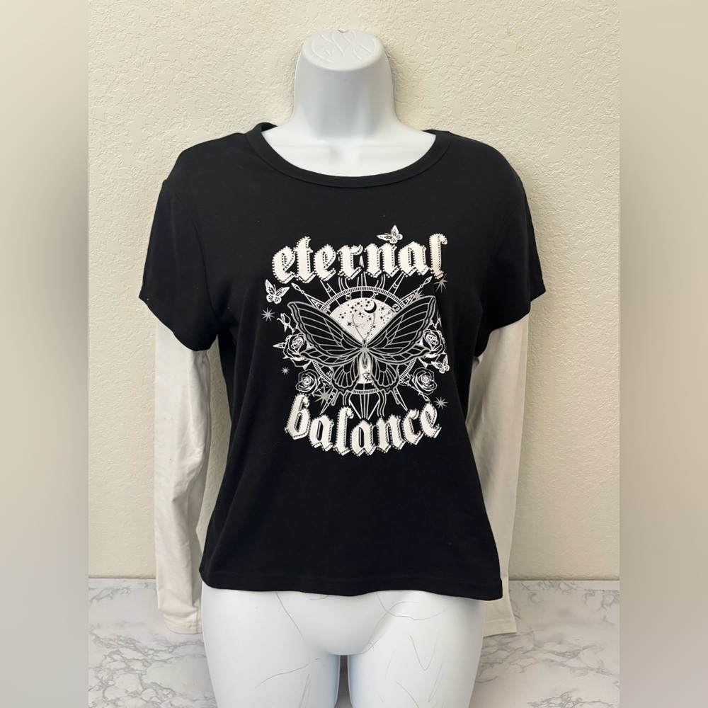 Cult Favorite Long Sleeve Top Twofer Womens XL Eternal Balance Bead Jewel Emo​